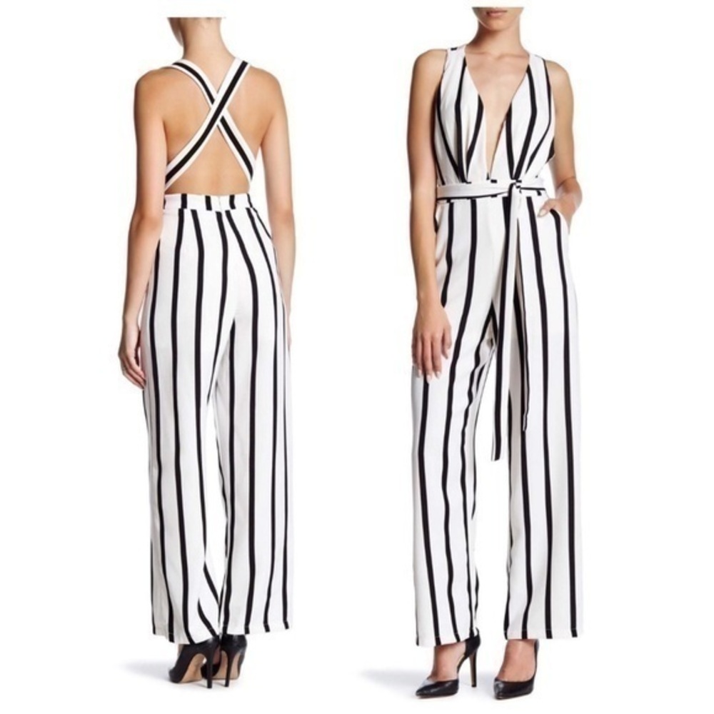 Black and white striped jumpsuit